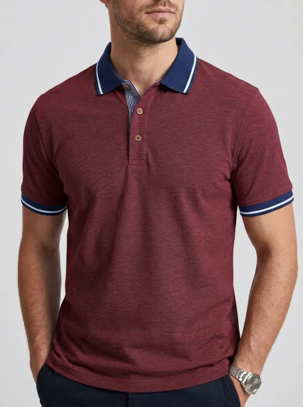 Men's Casual Blue Contrast Collar Striped Trim Polo Shirt