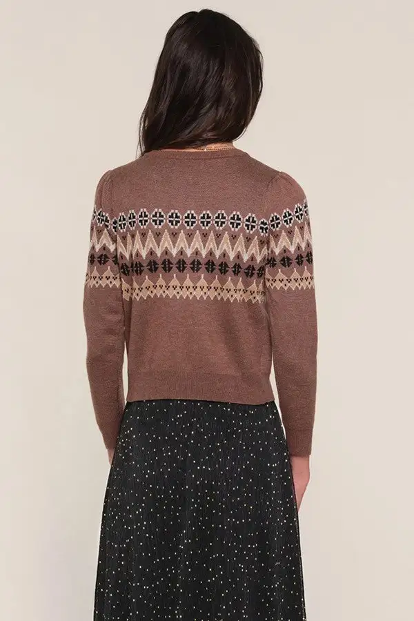 Brown Fair Isle Knit Cardigan