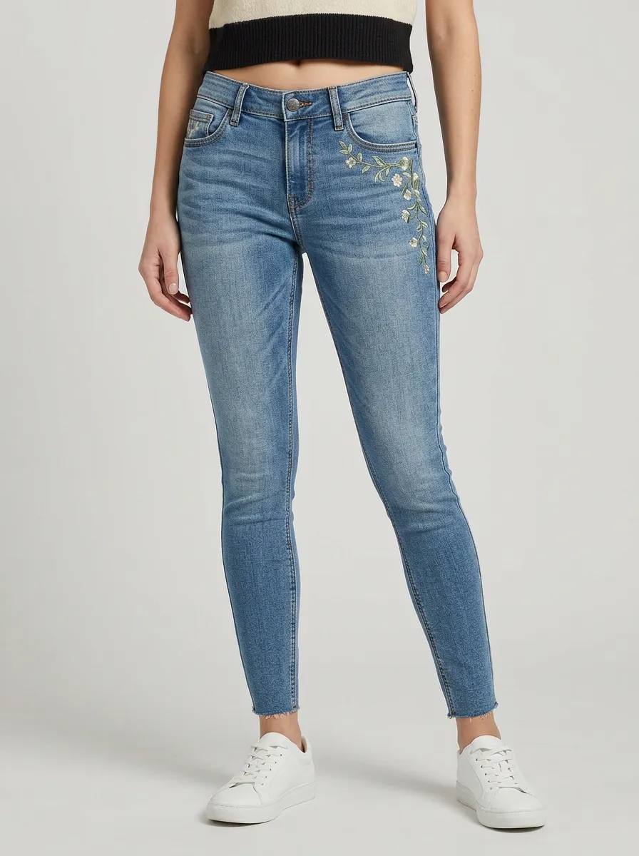 Women's Floral Embroidered Flower Graphic Slim Jeans