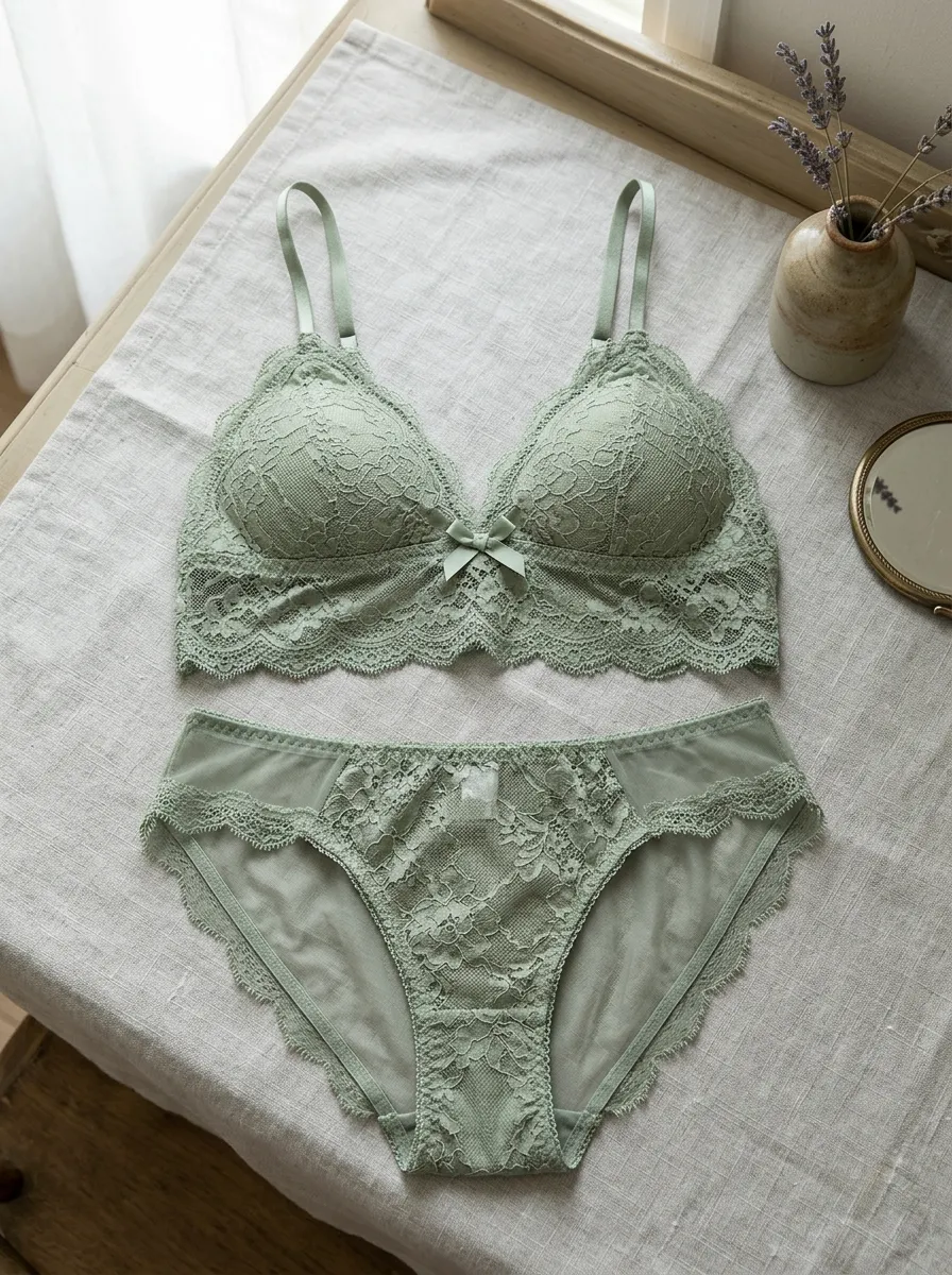 Women's Floral Lace And Lace Mesh Lingerie Set