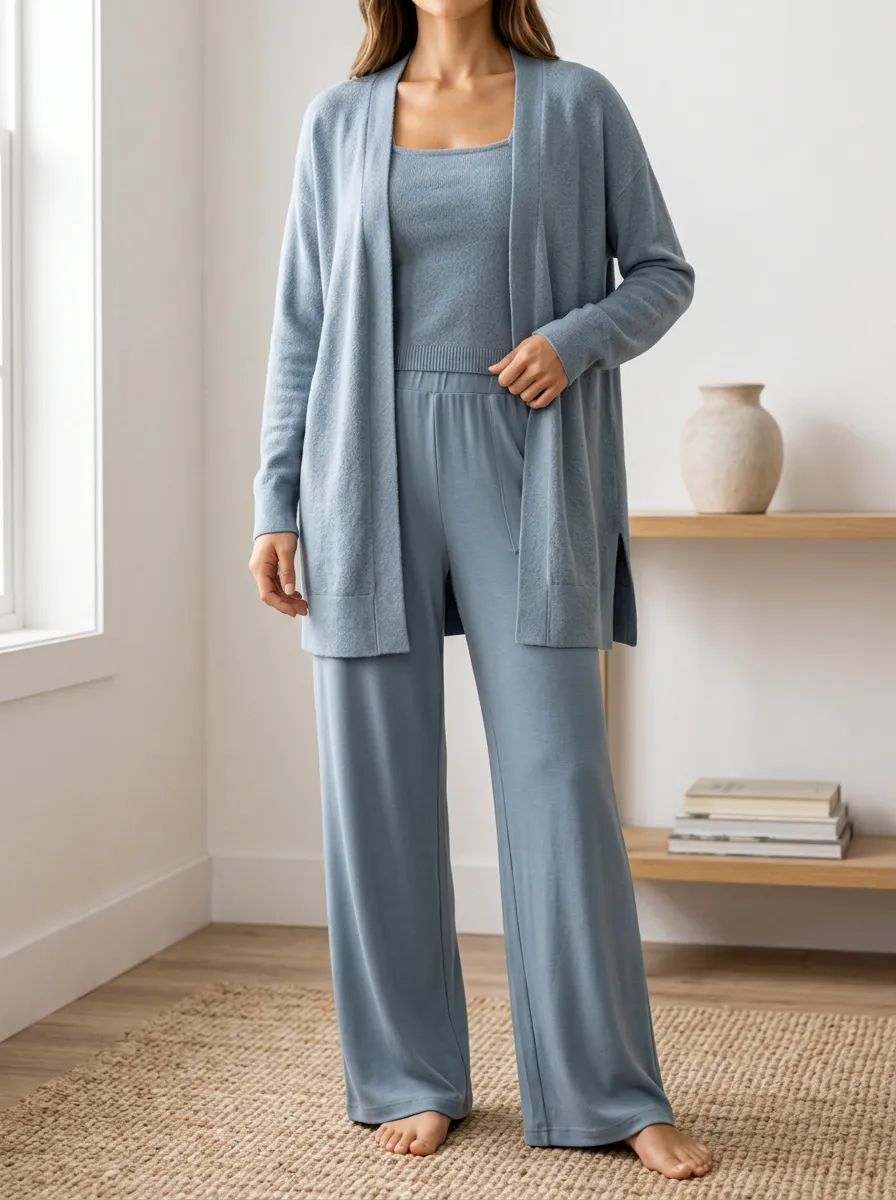 Women's Coordinated Cardigan Tank Top And Pants Three Piece Set