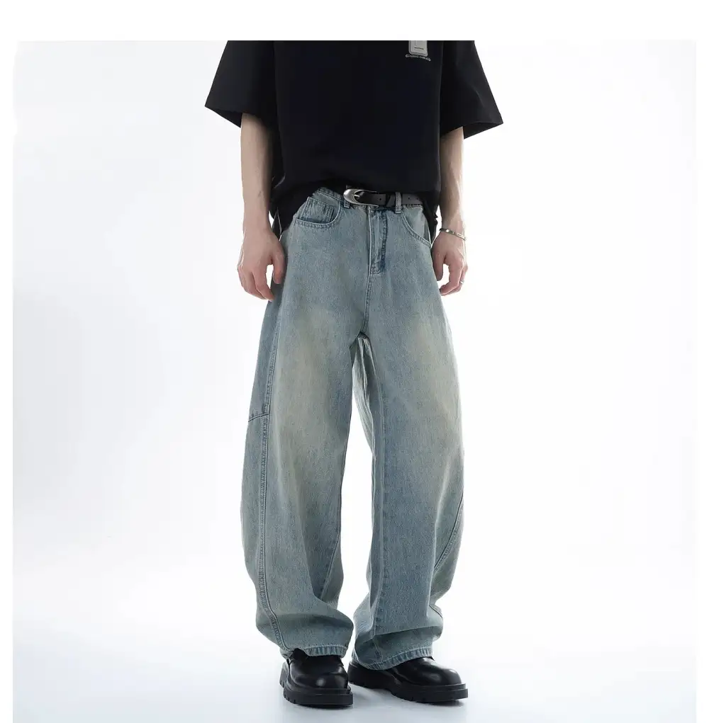 Barrel-Leg Washed Jeans
