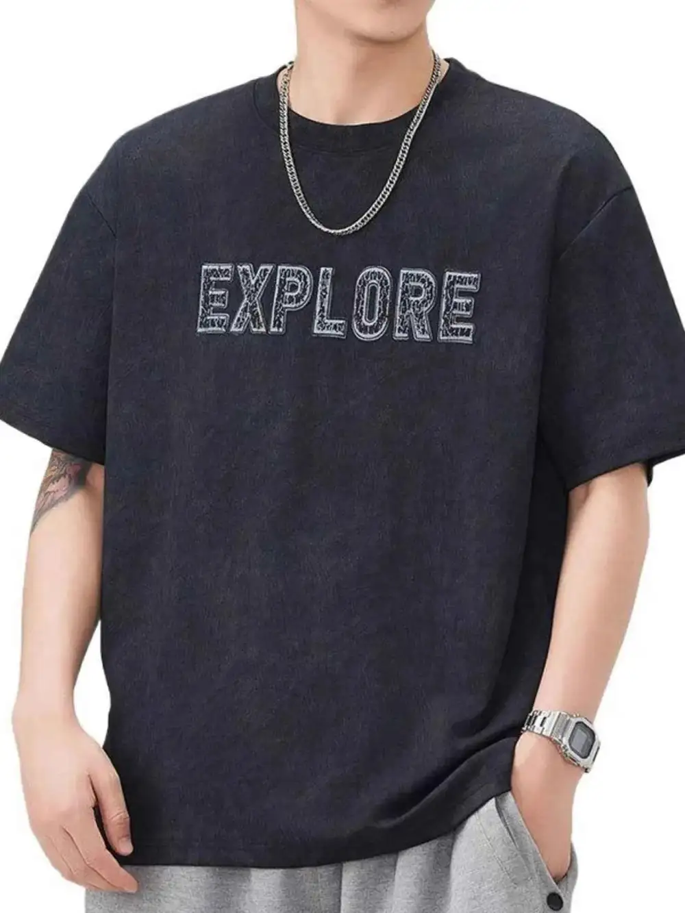 Easywear Letter Round Neck Short Sleeve T-Shirt