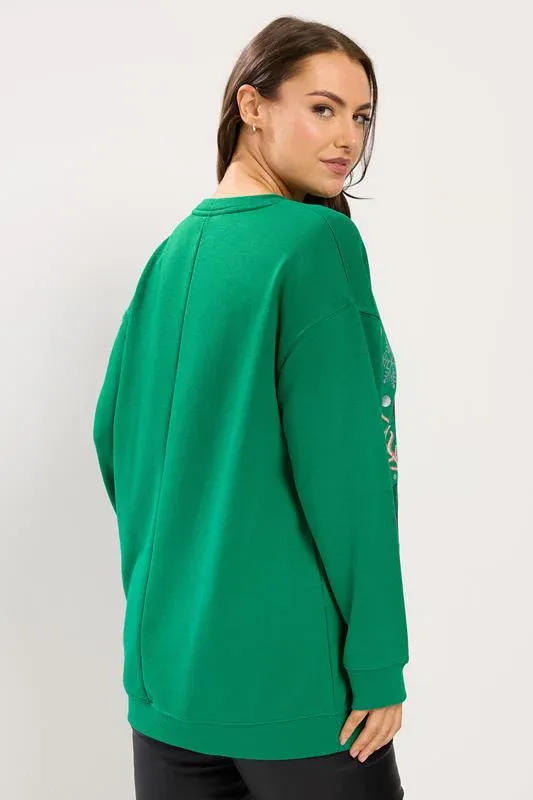 Green Glitter Snowman Christmas Novelty Sweatshirt