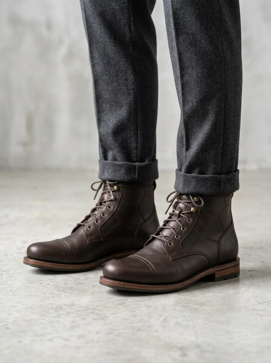 Vintage Leather-Look Lace-Up Dress Boots