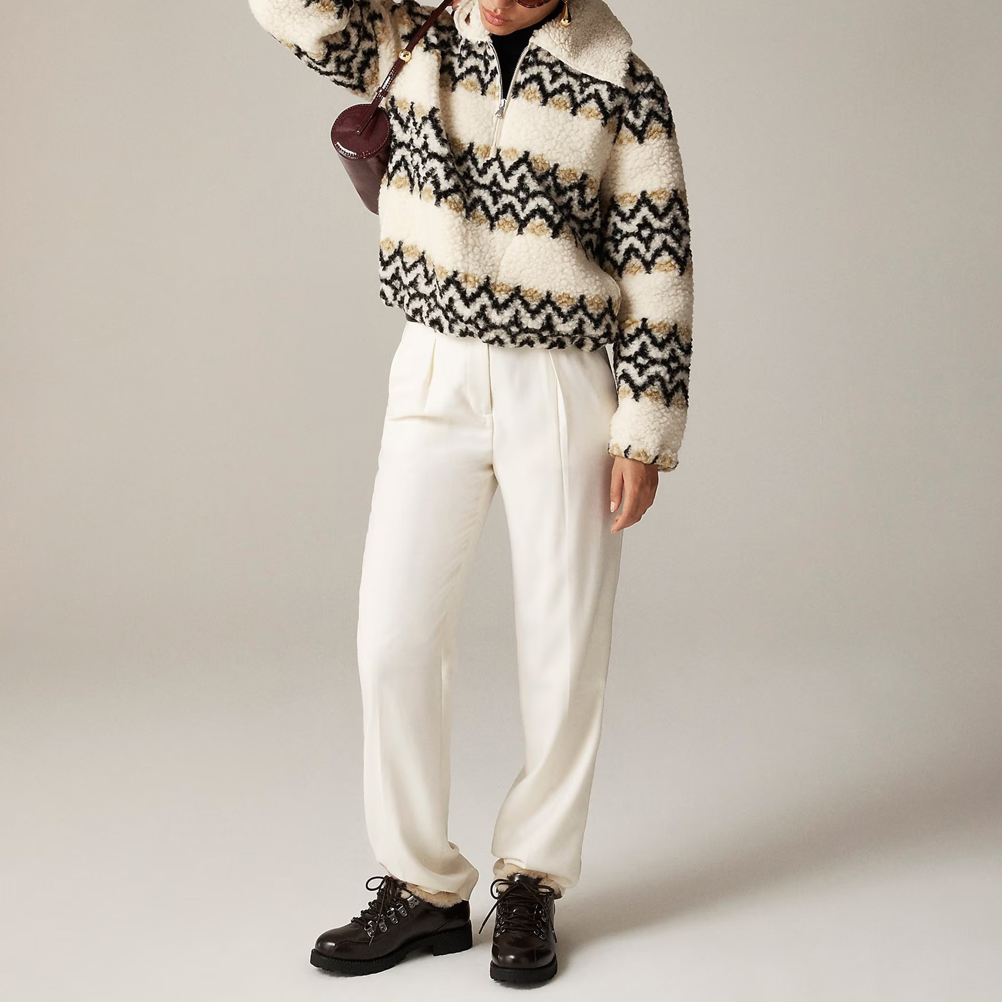 Jacquard-Print Sherpa Half-Zip Fleece Pullover