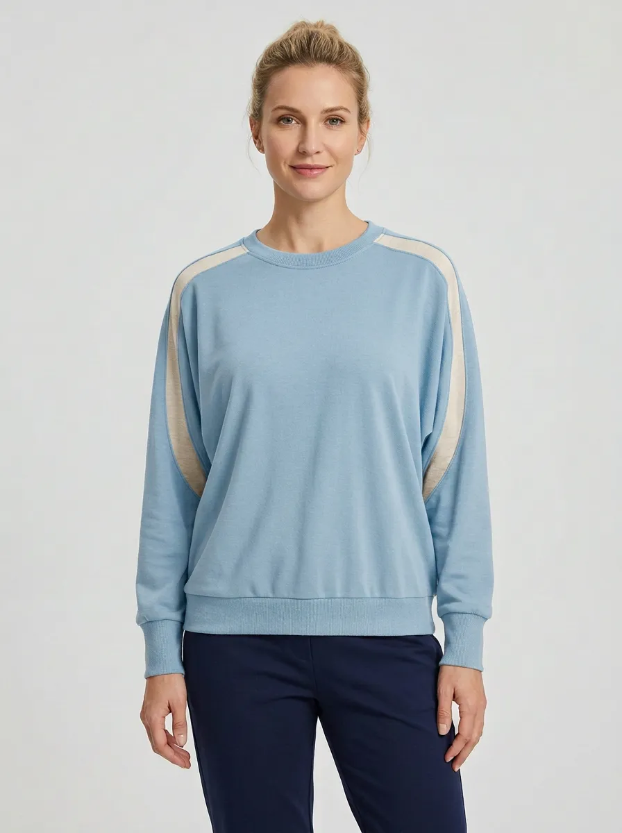 Women's Contrast Stripe Crew-Neck Sweatshirt