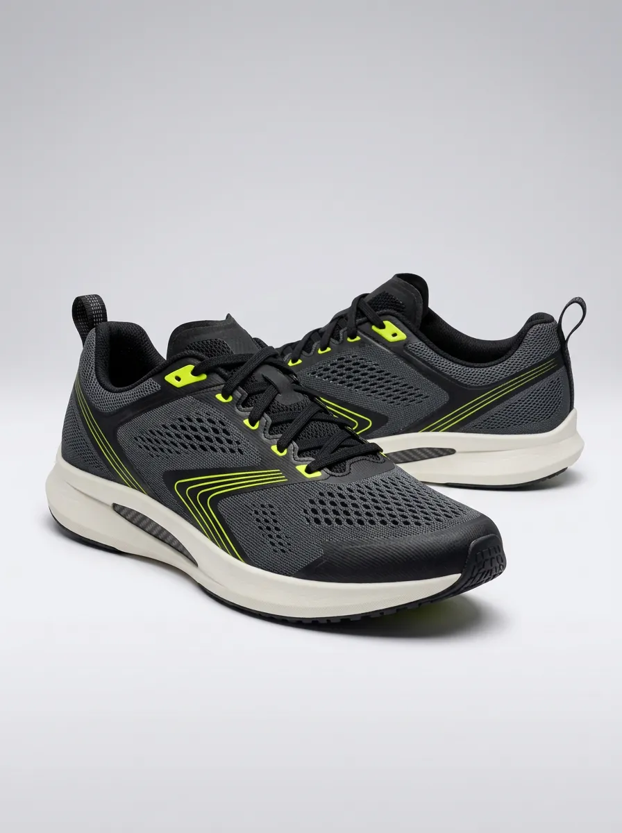 Men's Neon Yellow Accent Mesh Running Printed Shoes