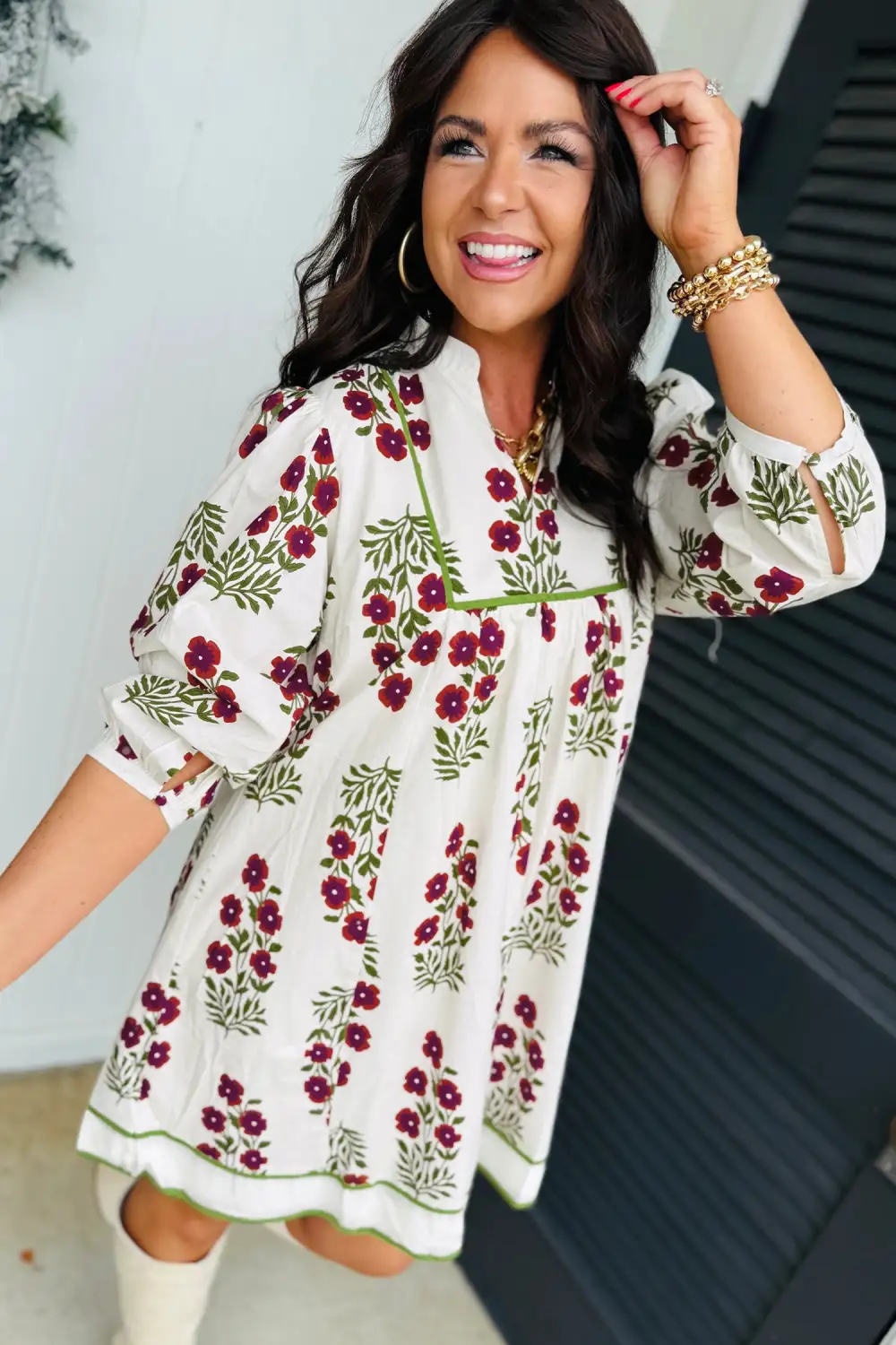 Floral V Neck Ruffle Dress Casual