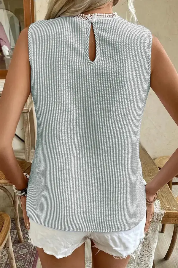 Striped Lace Trim Sleeveless Blouse