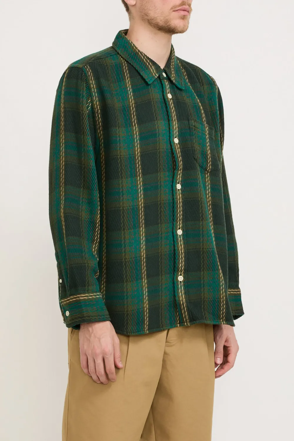 Green Checkered Long-Sleeved Shirt