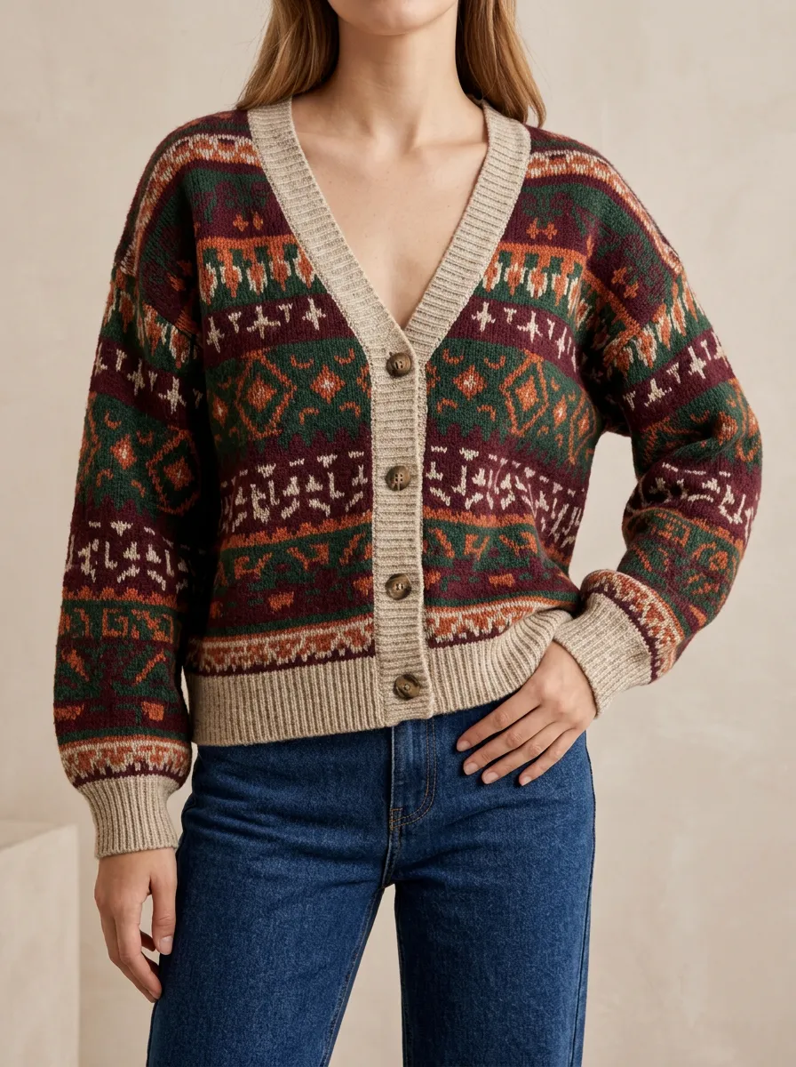 Layering Style V Neck Button Front Women's Casual Knit Cardigan