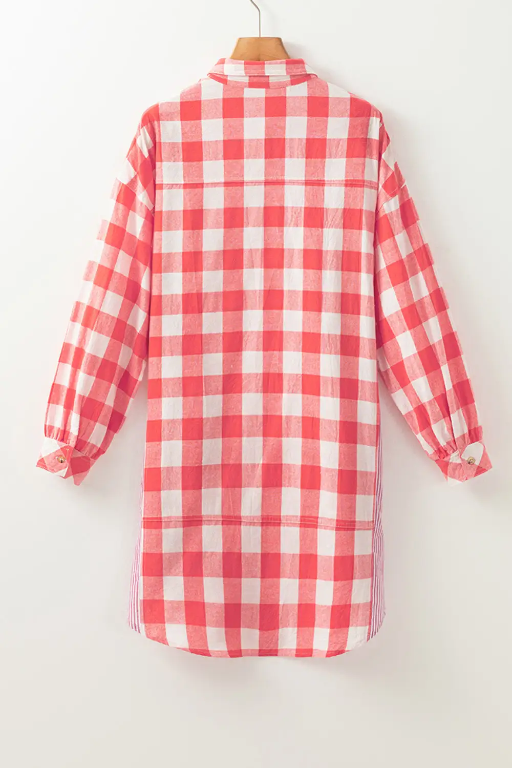 Oversized Plaid Puff Sleeve Round Hem Shirt Dress