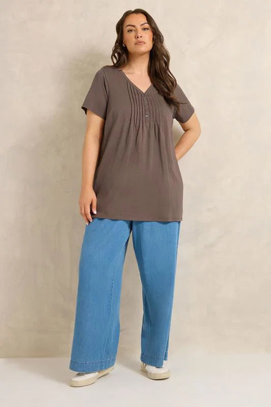 Mocha Brown Henley Top detail 1