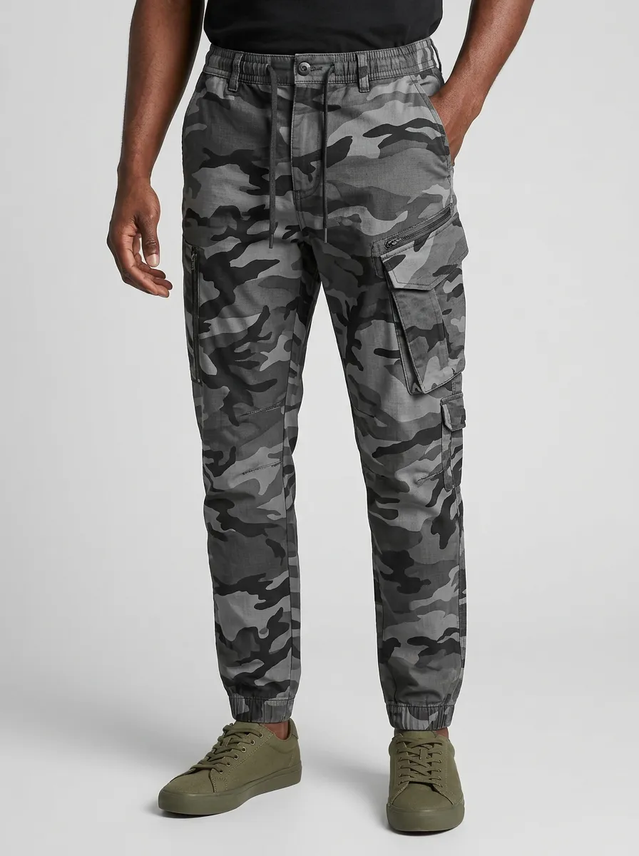 Men's Tactical Grey Camouflage Printed Cargo Pants