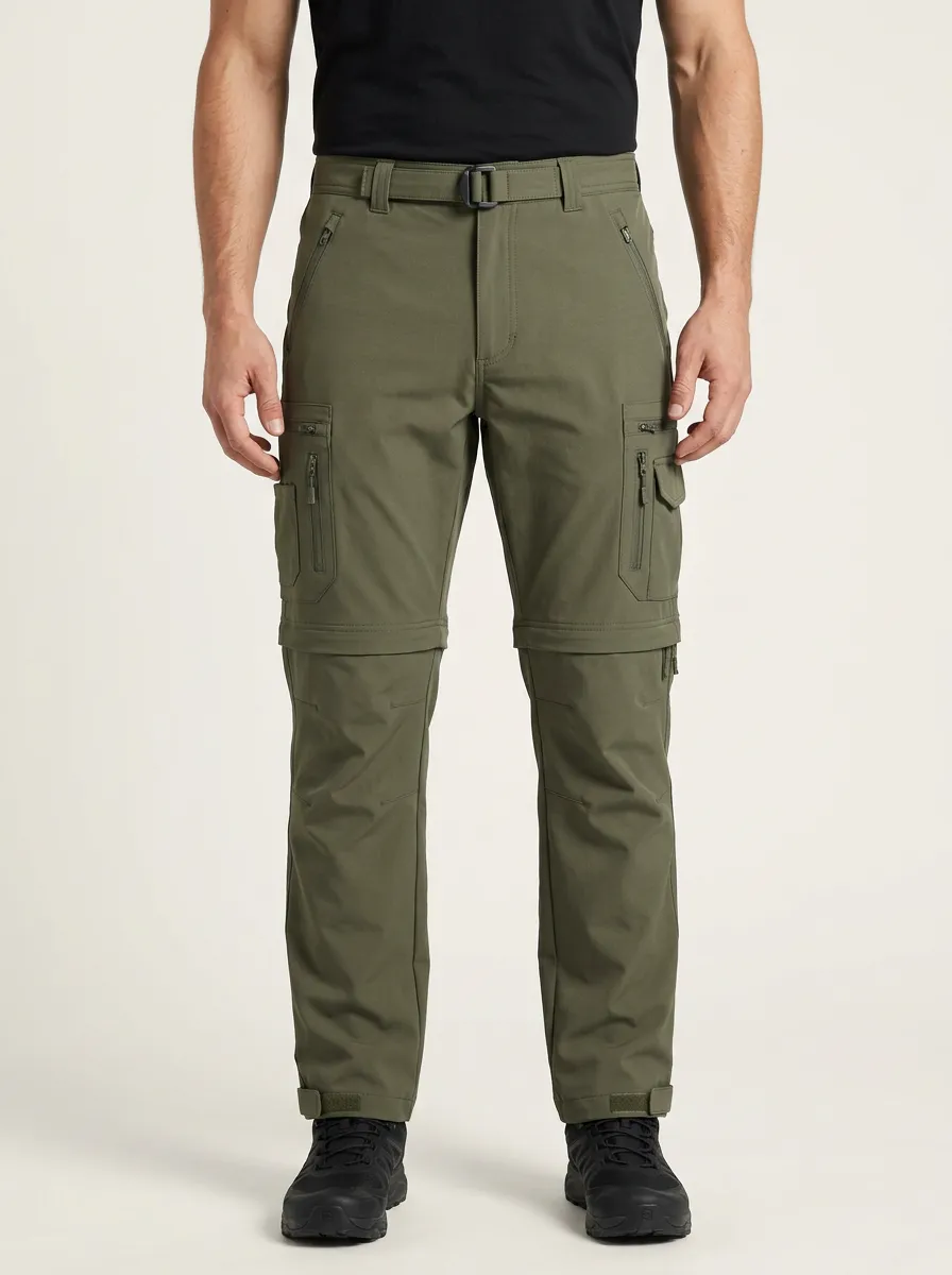 Men's Outdoor Hiking Olive Green Multi-Pocket Convertible Cargo Pants