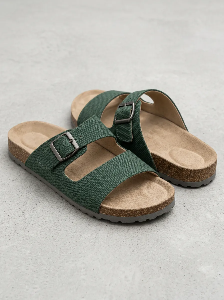 Men's Buckle Canvas Graphic Detail Casual Slides
