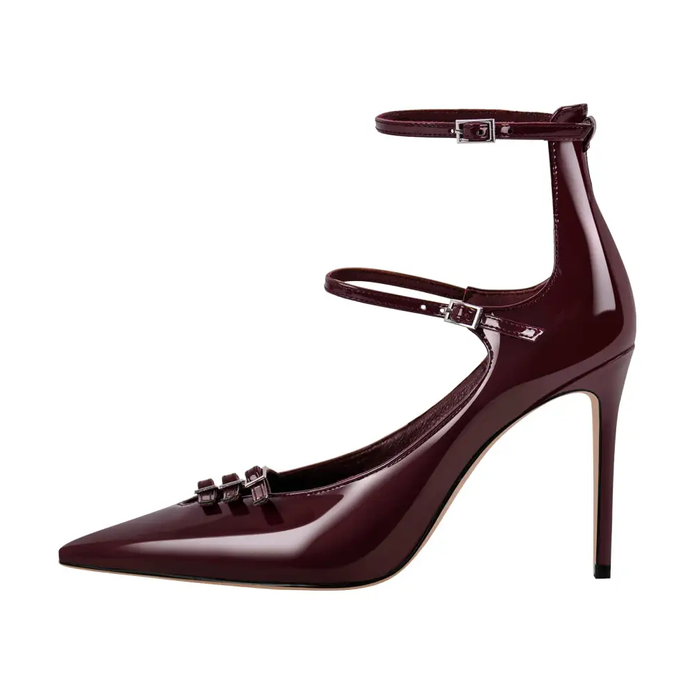 Polished Pointed Toe Stiletto Ankle Strap Pumps