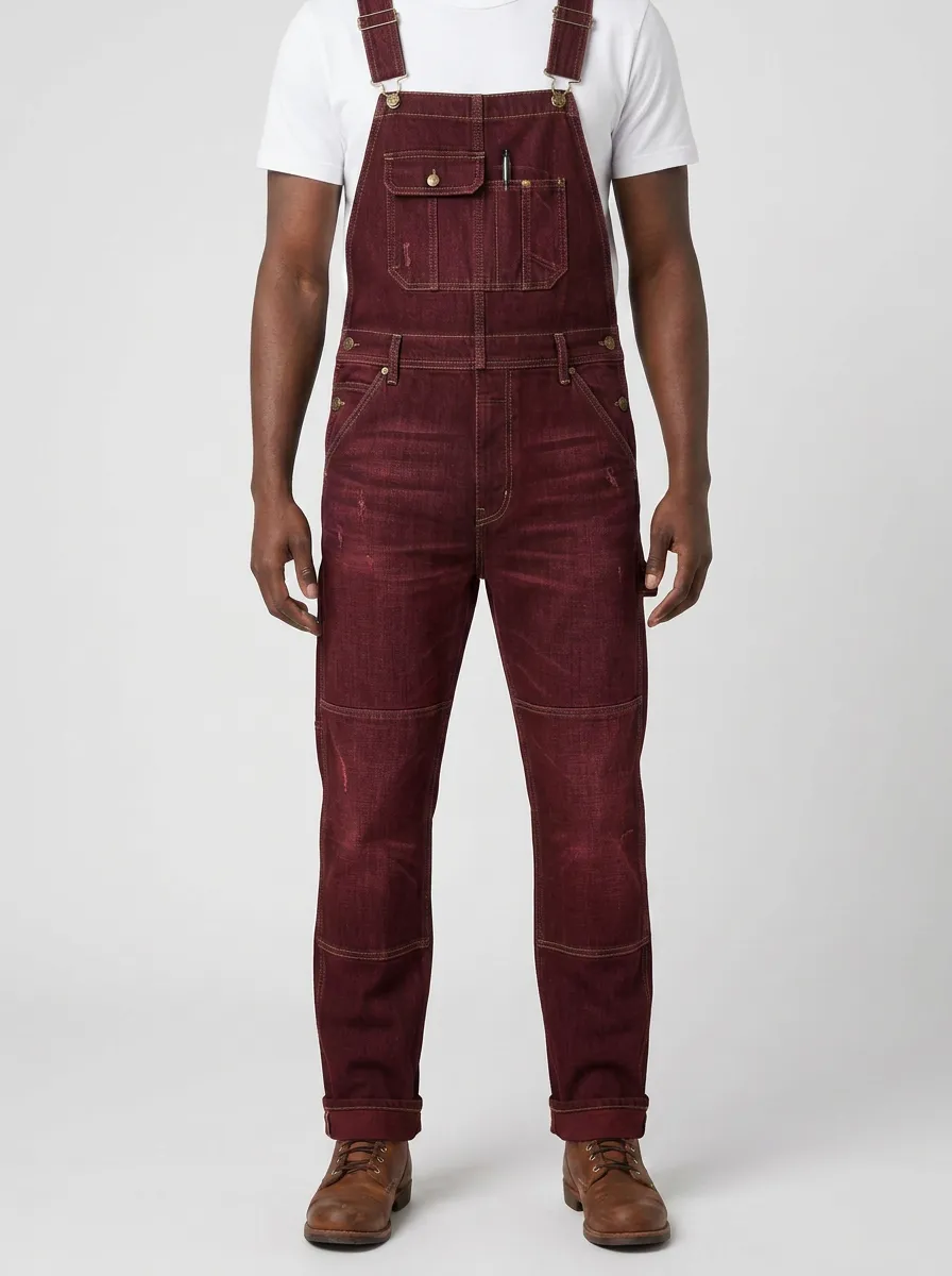 Men's Vintage Distressed Denim Bib Overalls