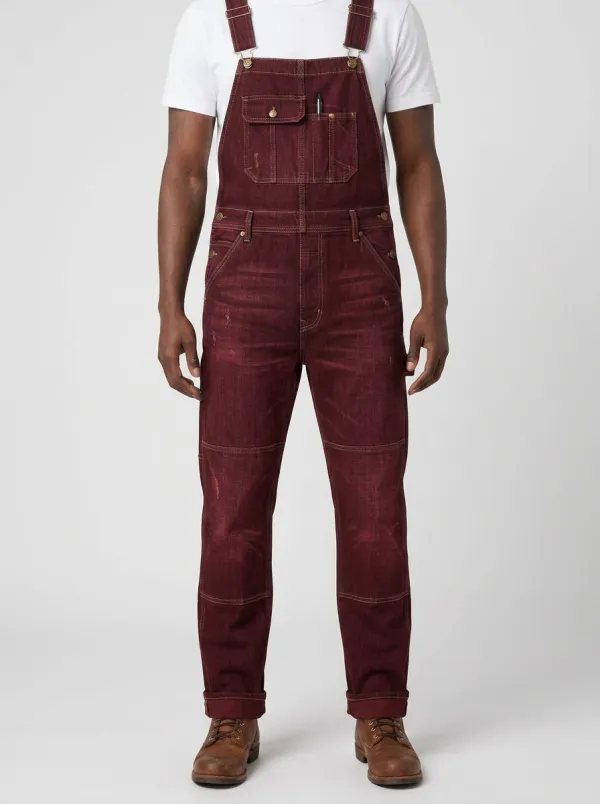 Men's Vintage Distressed Denim Bib Overalls