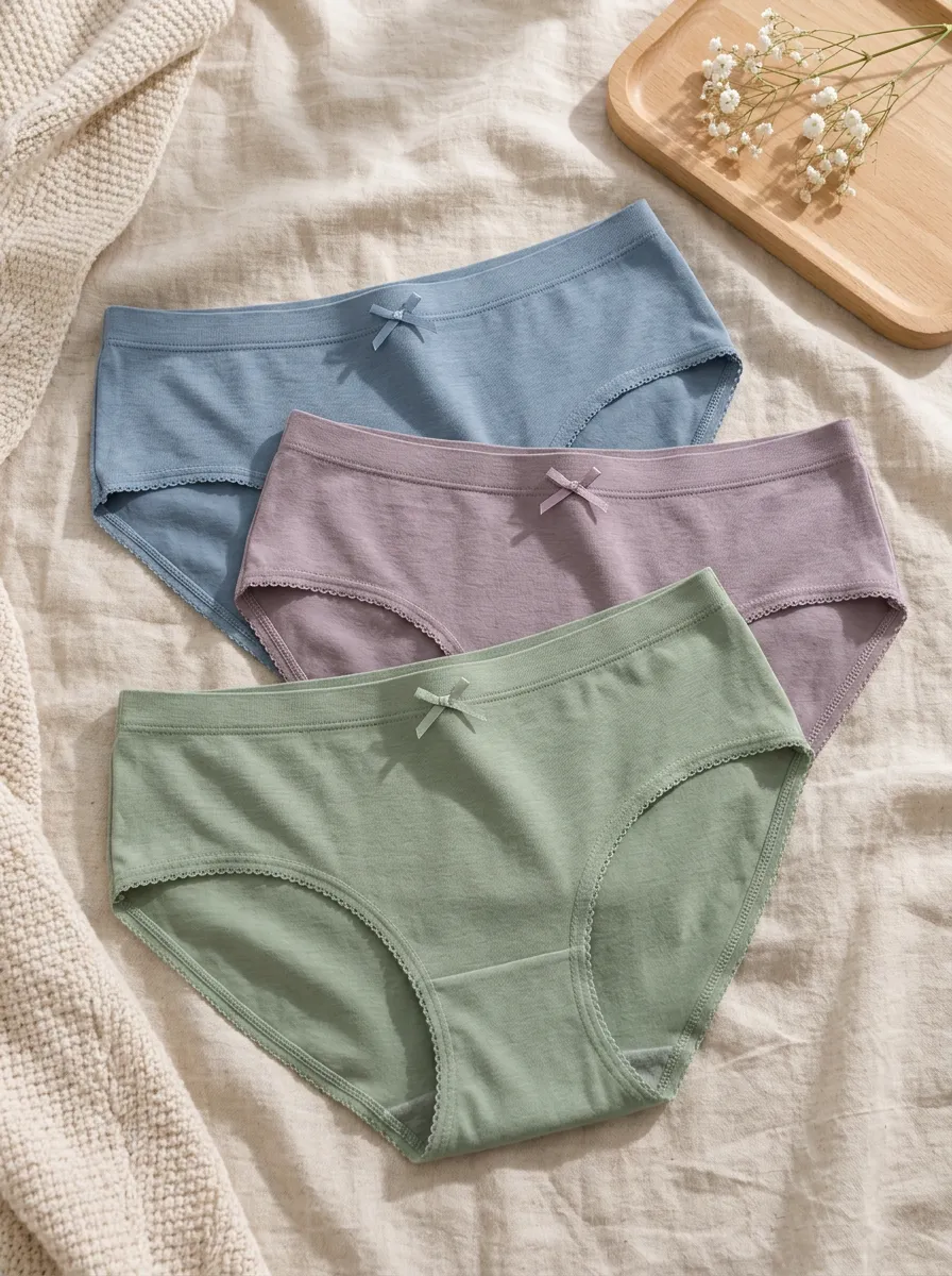 Women's Bow Detail Cotton Solid 3-Piece Panty Set