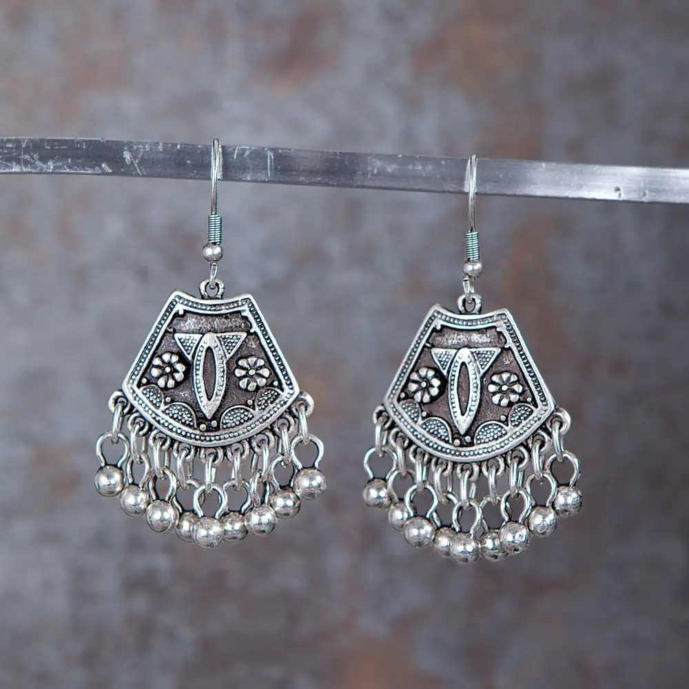 Pewter Beaded Drop Earrings