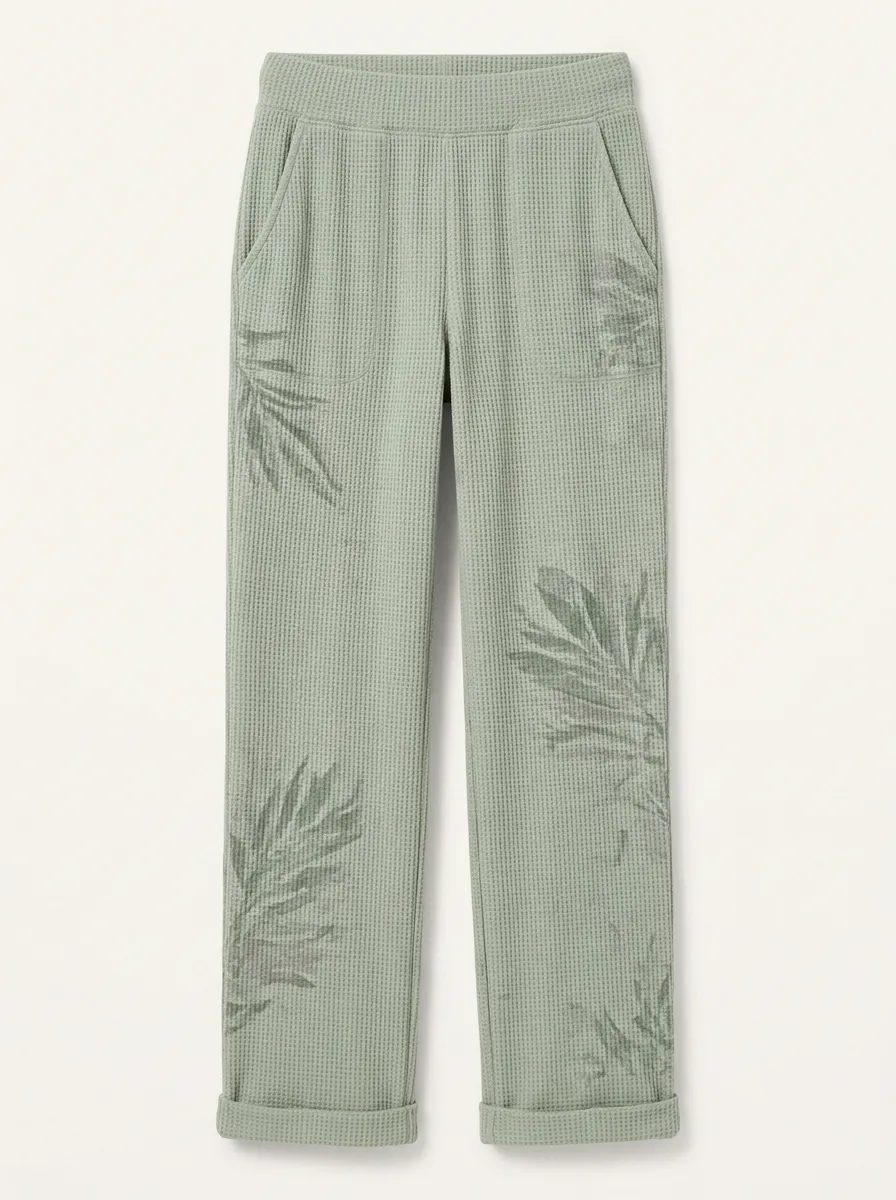 Women's Leisure Tropical Leaf Print Printed Waffle Lounge Pants