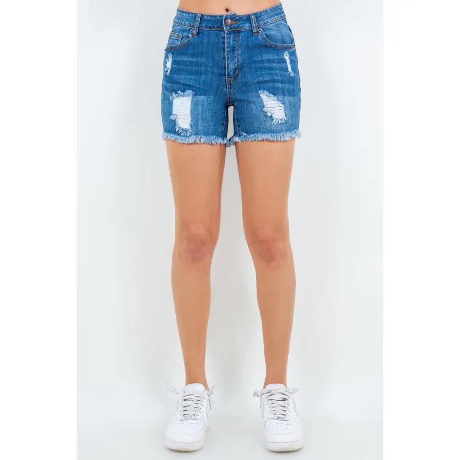 American Bazi High Waist Distressed Frayed Denim Shorts