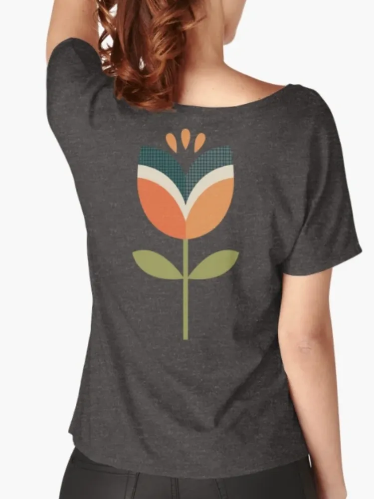 Women's geometric floral pattern printed round-neck short-sleeved T-shirt