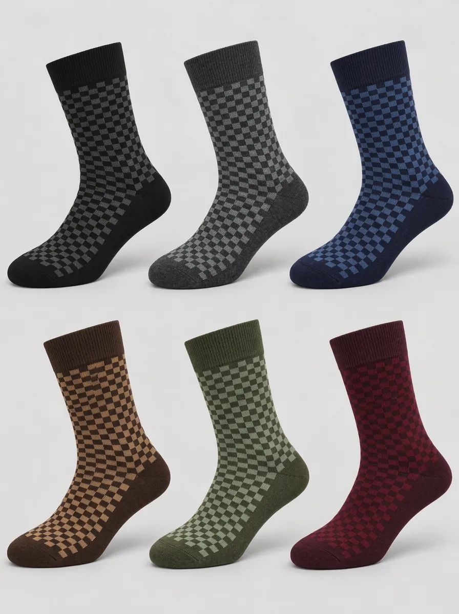 Men's Casual Checkered Pattern Printed Socks 6-Pack