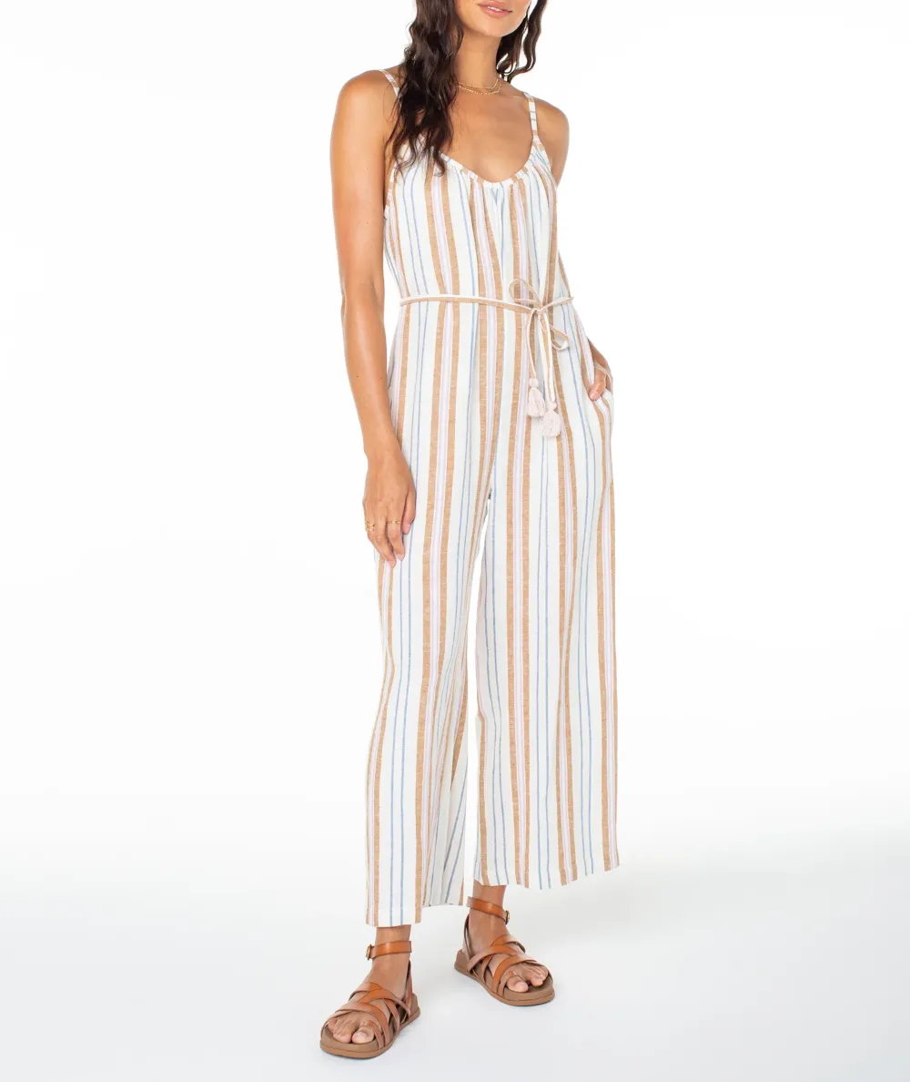 Striped Elastic Waist Cinching Long One-Piece Dress