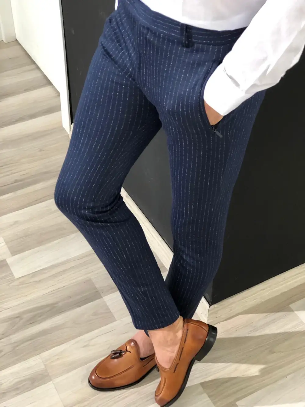 Detailed Slim Fit Striped Tailored Trousers