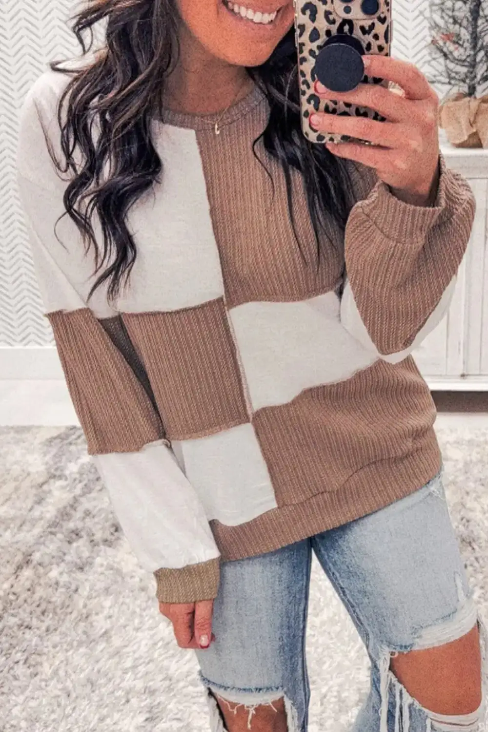 Women's Checkered Colorblock Knit Jumper