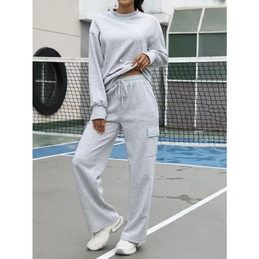 Dropped Shoulder Sweatshirt and Pants Set