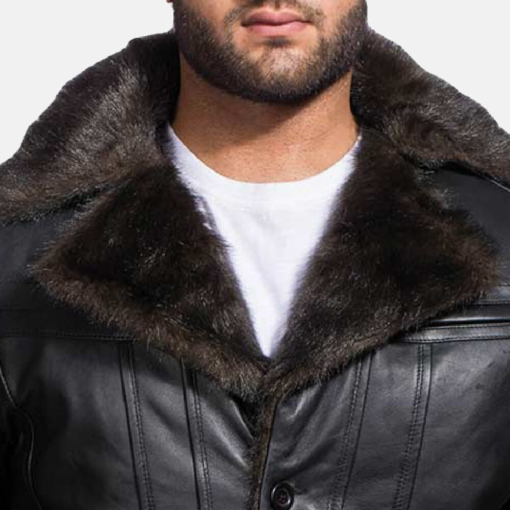 Men's Leather Fur Trim Coat