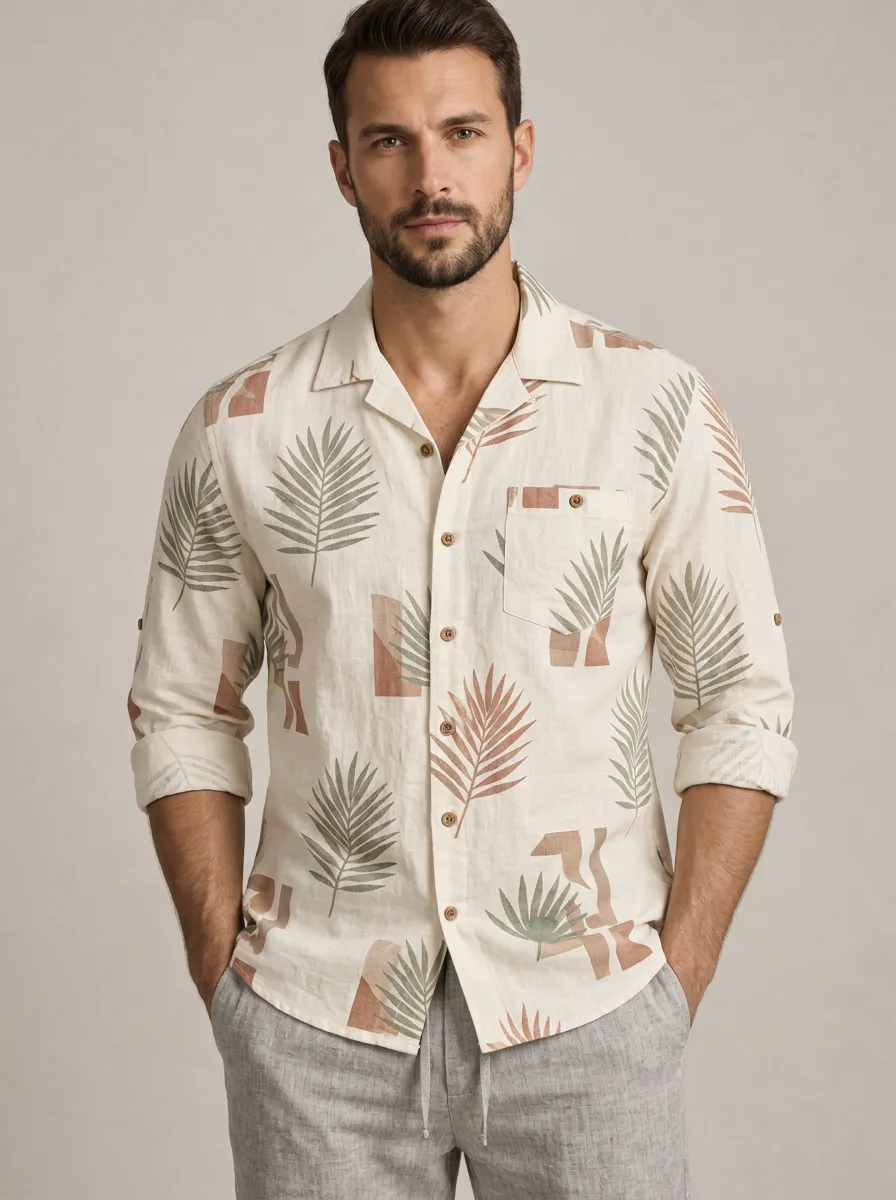 Men's Palm Leaf Easygoing Printed Shirt