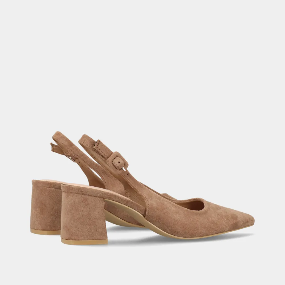 Refined Suede Effect Pointed Toe Buckle Strap Heeled Mules