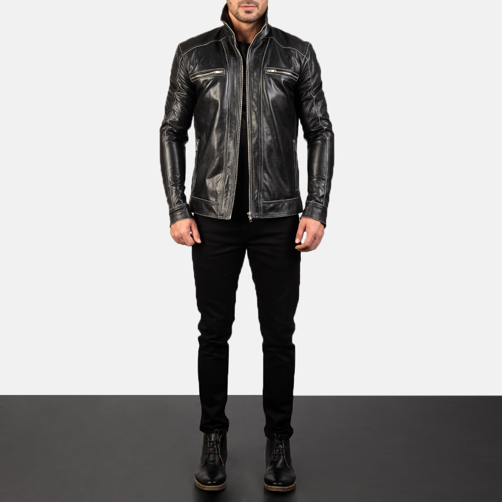 Men's Rugged Textured Biker Leather Jacket