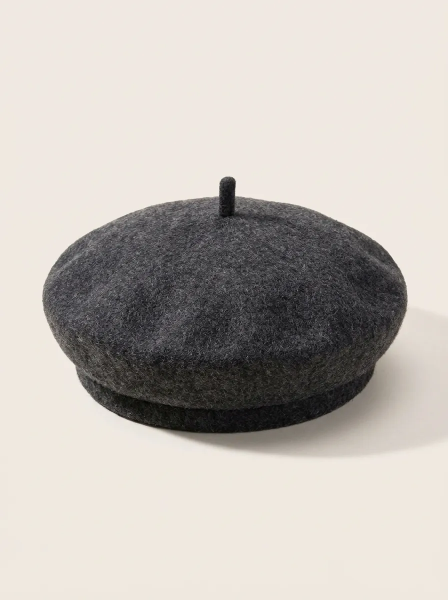Unisex Minimalist Grey Wool-Blend Beret