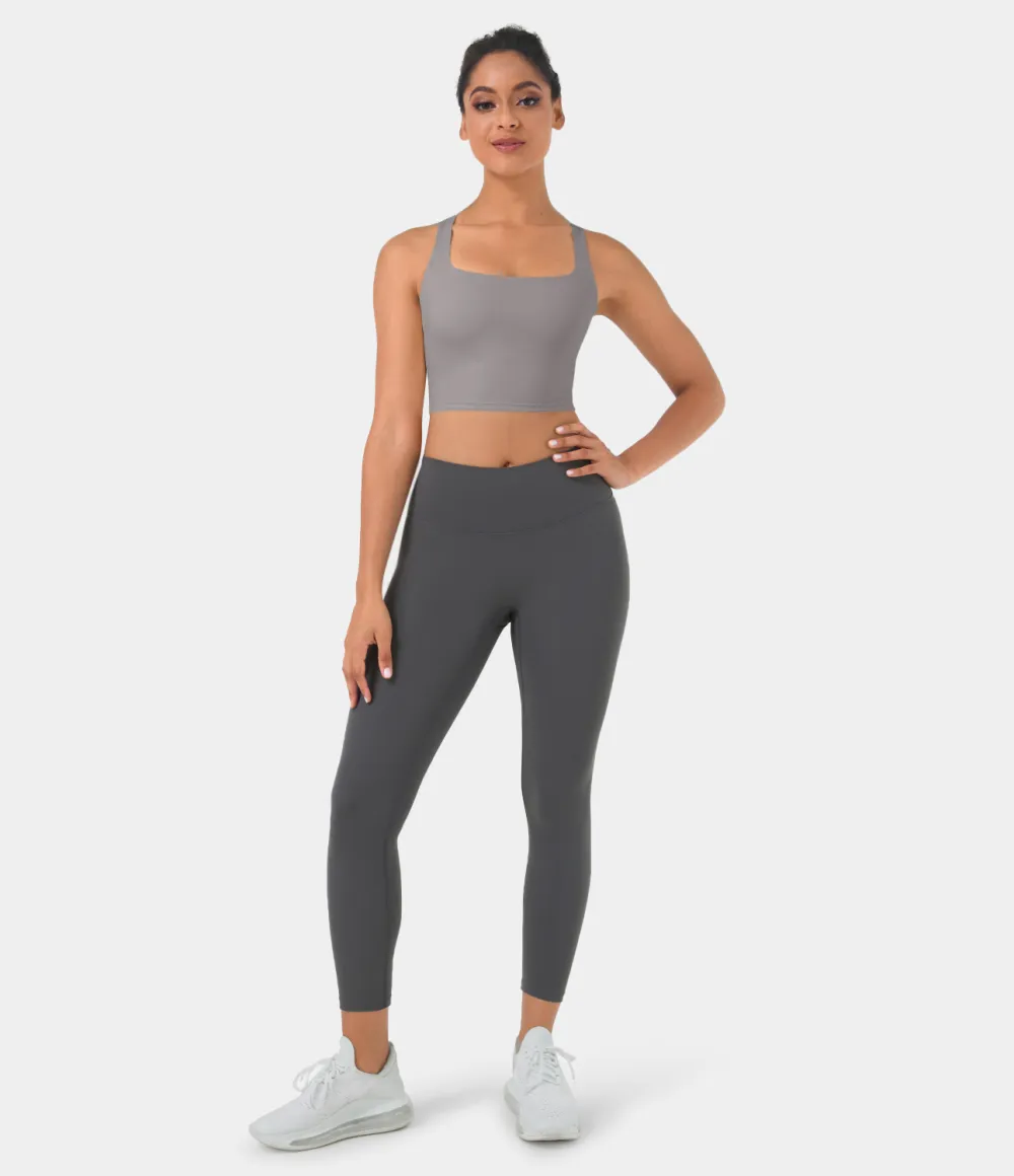 Softlyzero Airy Square Neck Backless Crisscross Cropped Cool Touch Yoga Tank Top-UPF50+