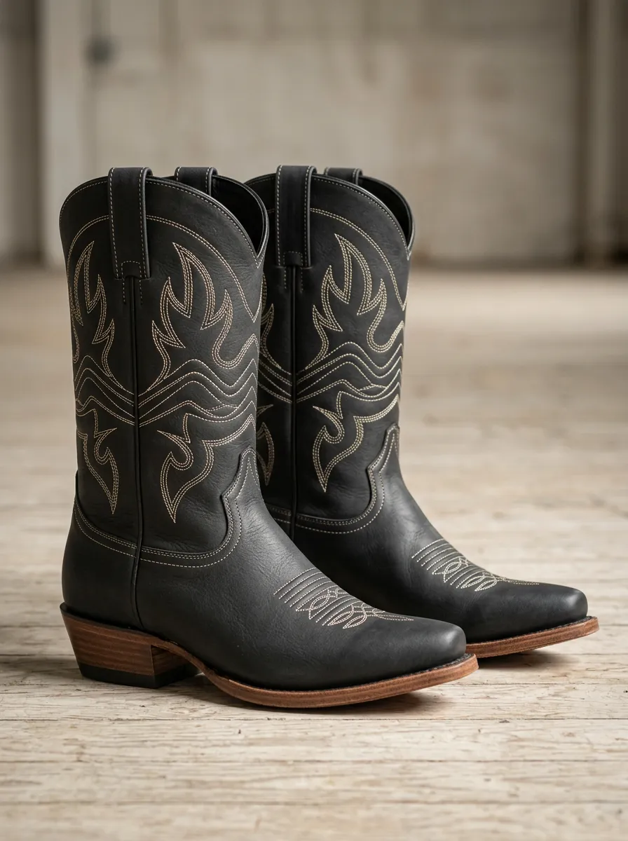 Unisex Western Cowboy Flame Stitch Boots