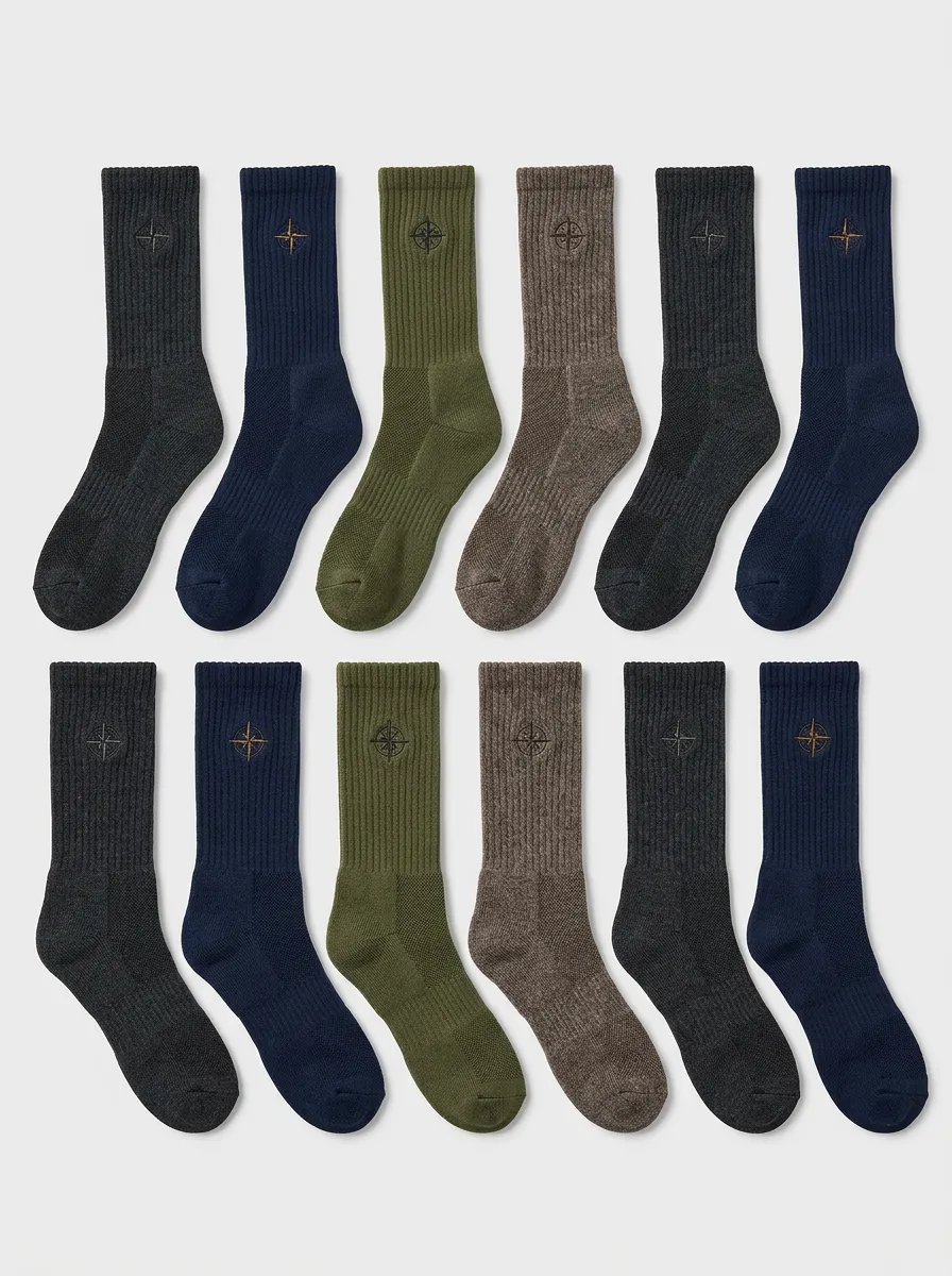 Men's Compass Embroidered Ribbed Crew Sock Set