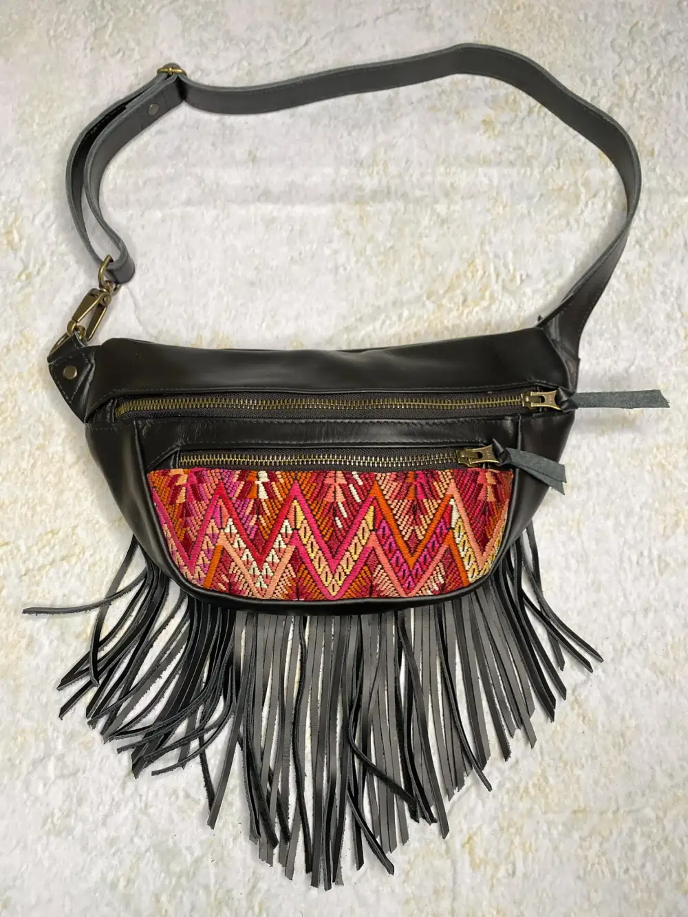Fringe Detail Sling Style Crossbody Bag