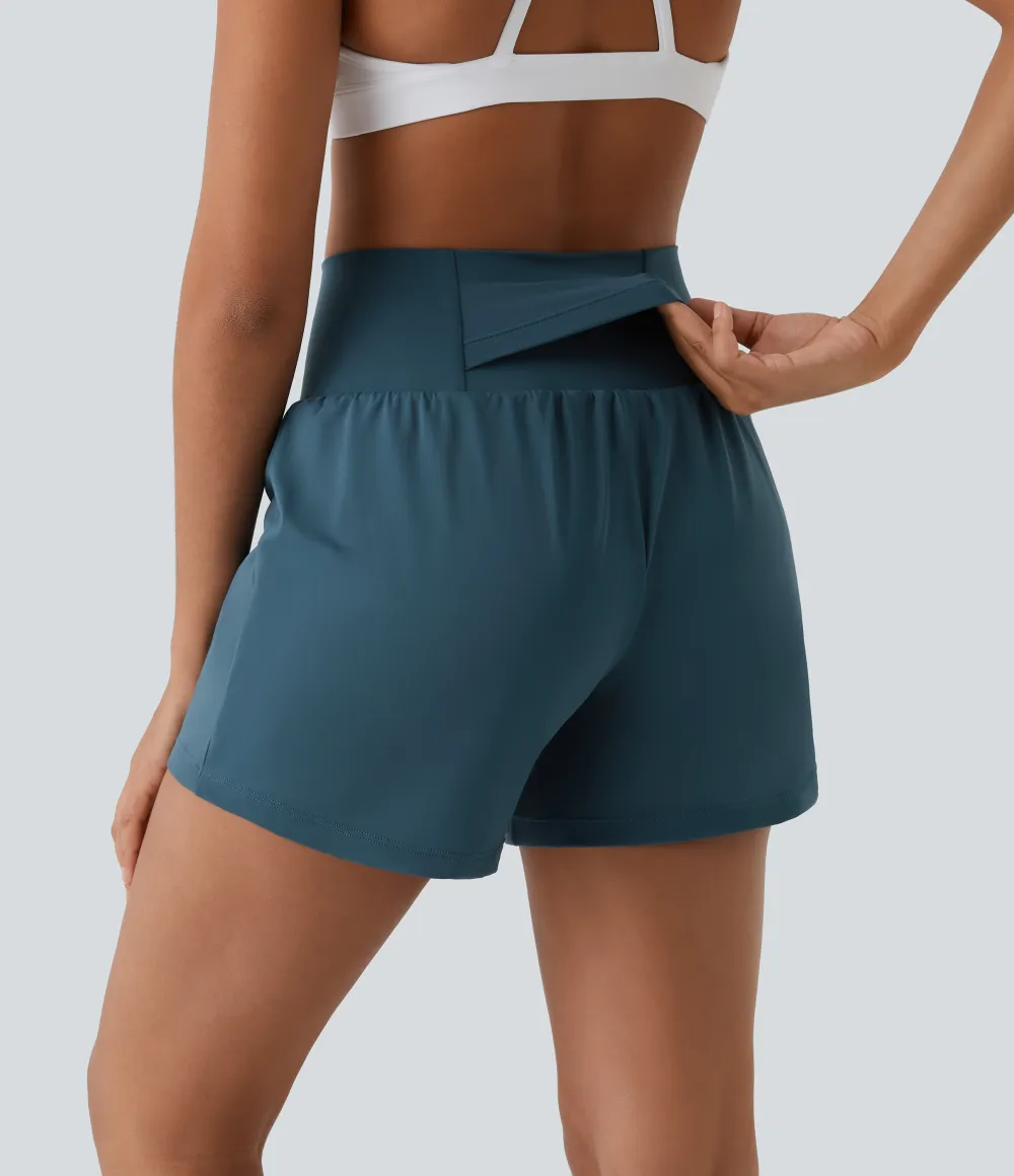2026🔥 UK Super High Waisted Back Pocket & Side Hidden Pocket 2-in-1 Yoga Shorts