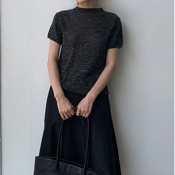 Modern Semi High Neck Knit Short Sleeve T-Shirt