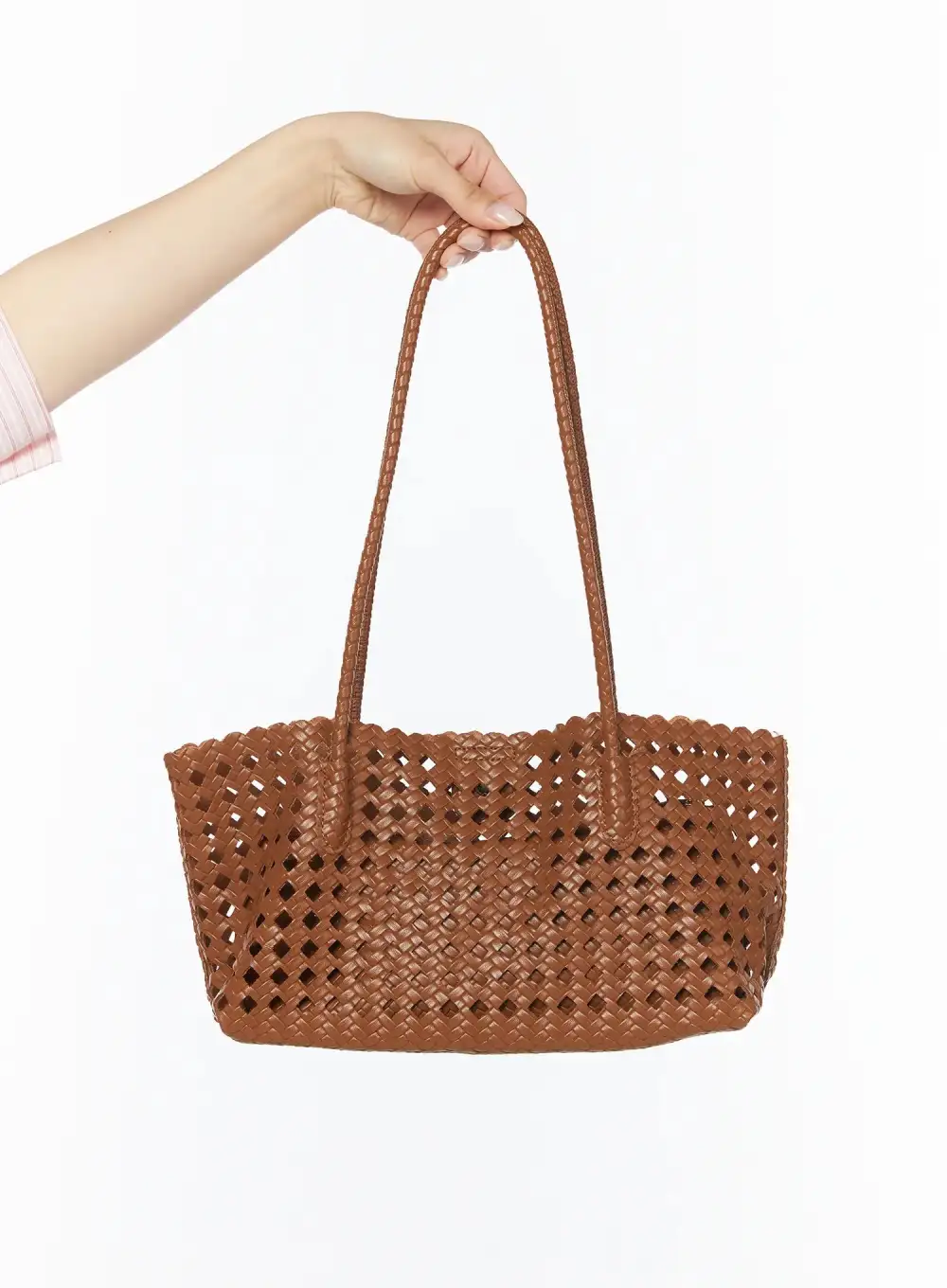Woven Faux Leather Shoulder Purse with Pouch