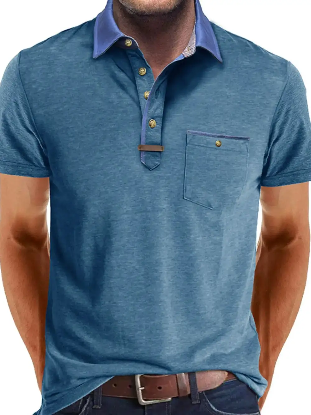 Contrast Detail Pocket Collared Polo Shirt