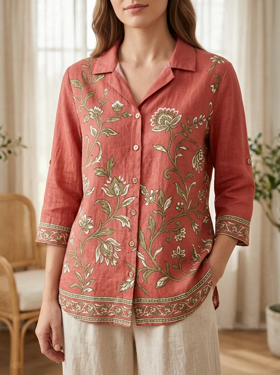 Women's Floral Botanical Print Button Down Printed Shirt
