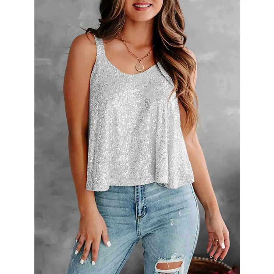 Sequin Scoop Neck Tank