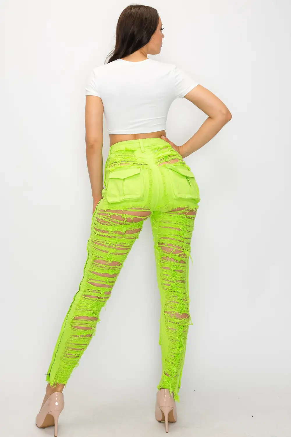 High-Rise Cargo-Pocket Skinny Cargo Jeans